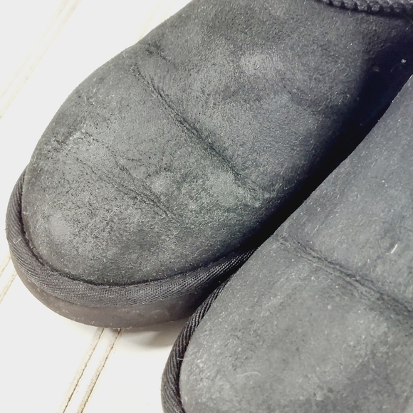 UGG Black Suede Leather Sheepskin Pull On Mid Calf Classic Boots E943 - Picture 11 of 12